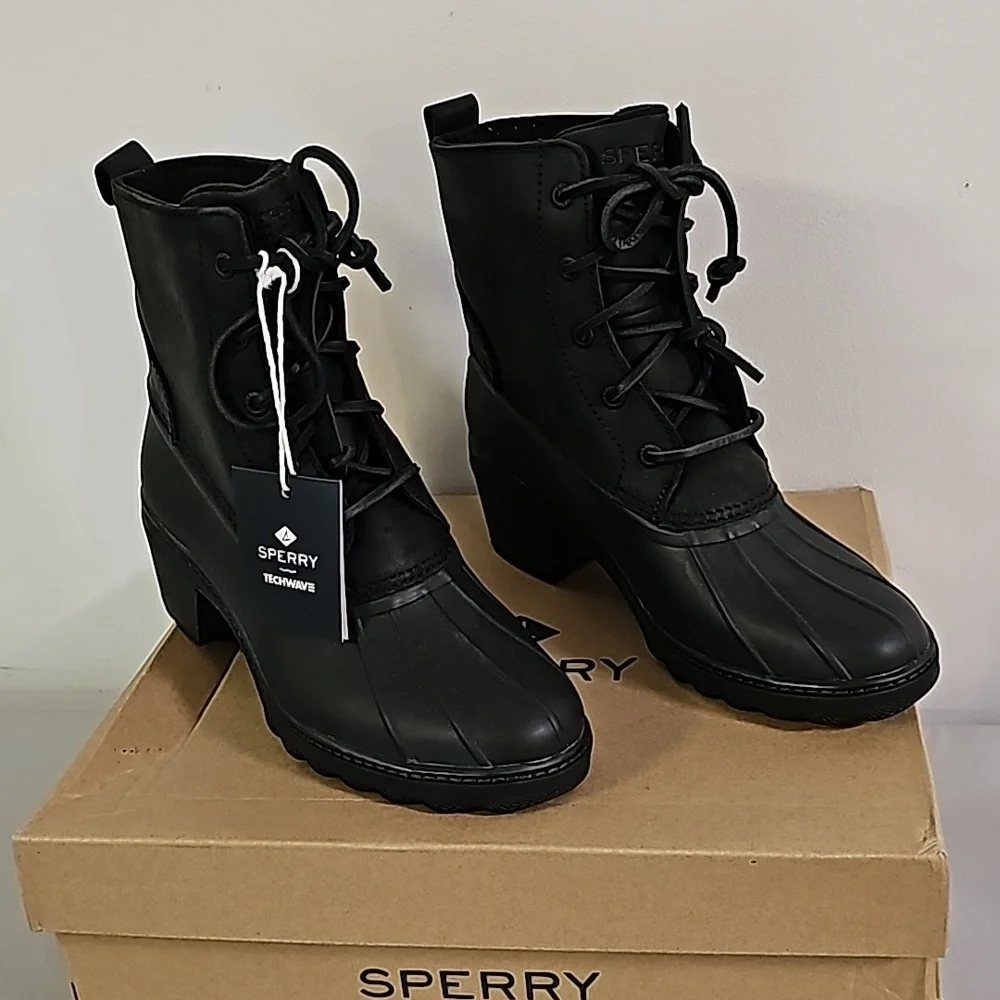 NEW Sperry Saltwater Heel Black Duck Boots Size 8M - Picture 2 of 8